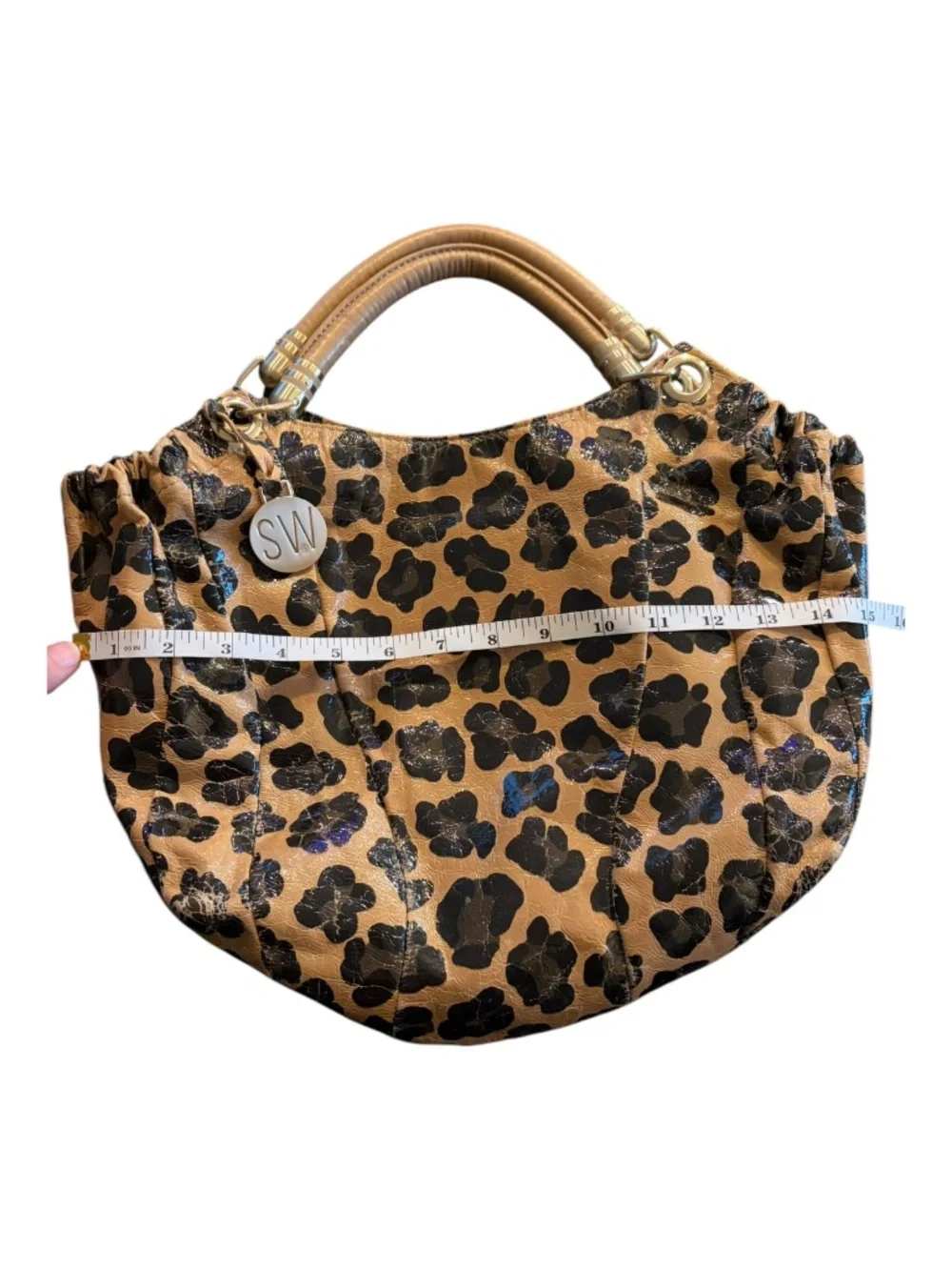 Stuart Weitzman Tan Leopard Print Leather Hobo bag purse with COA